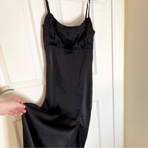Black Satin Dress with Slit